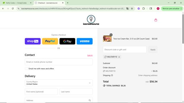 icecreamsource checkout page showing icecreamsource promo code box | Screenshot taken by SimplyCodes community member on Aug 13, 2025