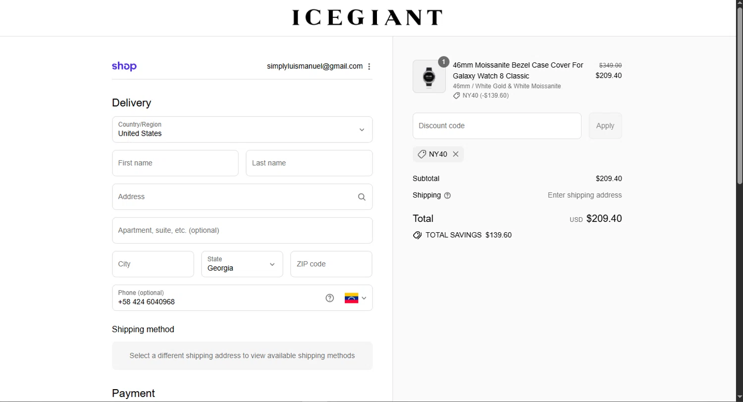 ICEGIANT promo code screenshot showing code ny40 applied at ICEGIANT checkout page. Uploaded by SimplyCodes community member WoskalJR on Sep 16, 2025