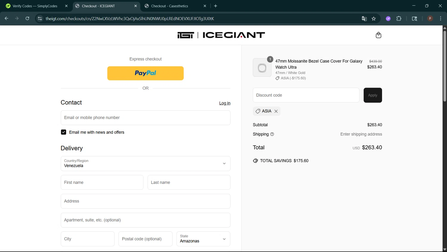 ICEGIANT promo code screenshot showing code Asia applied at ICEGIANT checkout page. Uploaded by SimplyCodes community member ShrewdPro2243 on Jun 15, 2025
