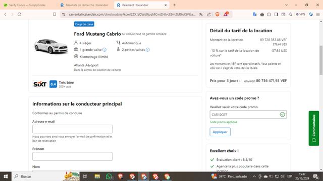 Icelandair checkout page showing Icelandair promo code box | Screenshot taken by SimplyCodes community member on Dec 20, 2024