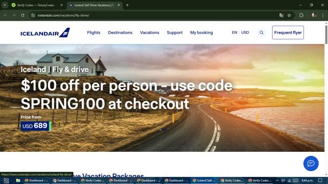 Icelandair checkout page showing Icelandair promo code box | Screenshot taken by SimplyCodes community member on Apr 8, 2025