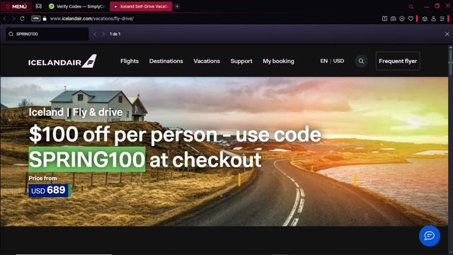 Icelandair checkout page showing Icelandair promo code box | Screenshot taken by SimplyCodes community member on Apr 8, 2025