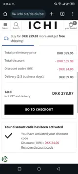 ICHI coupon verification screenshot