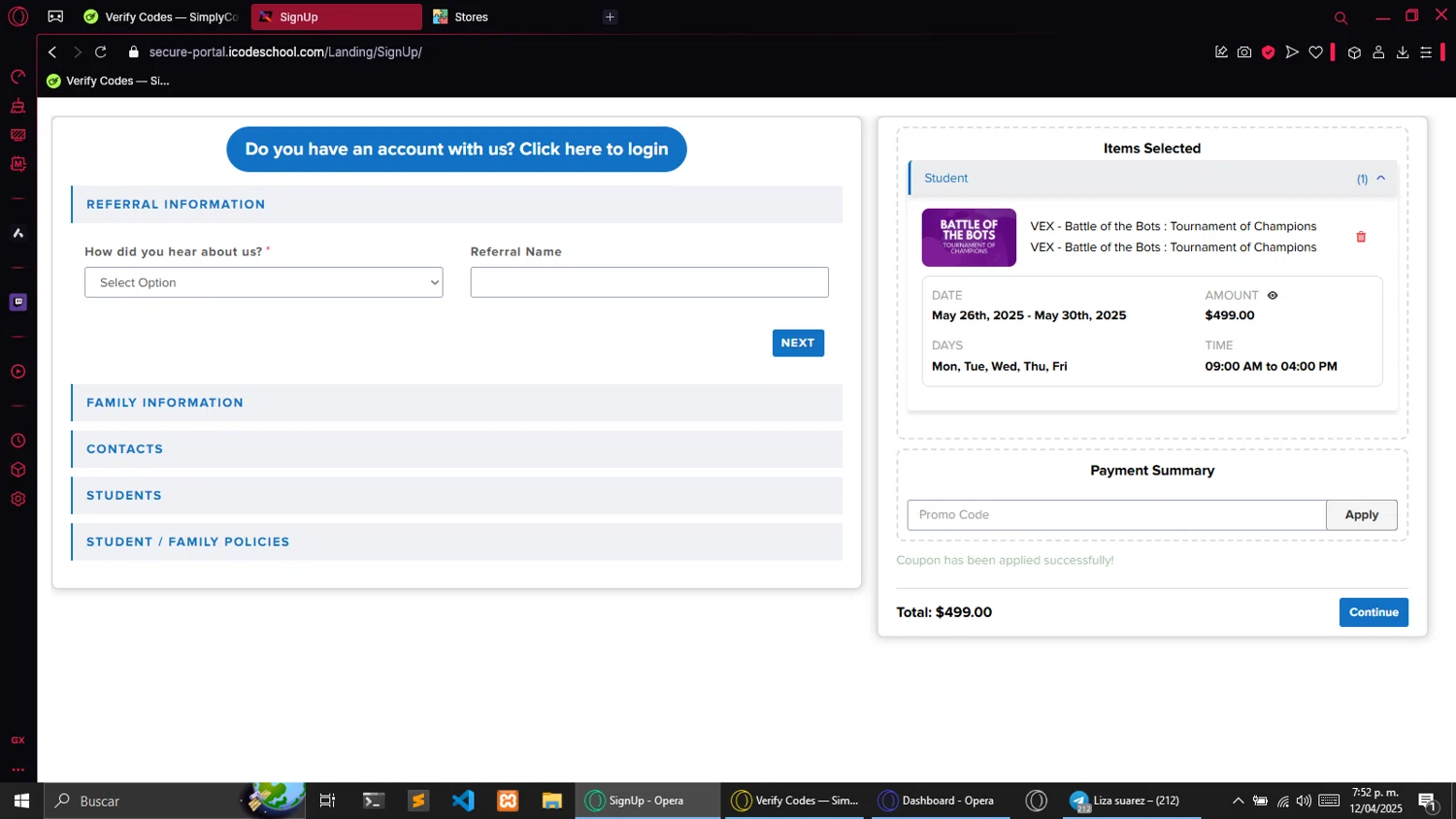 iCodeSchool promo code screenshot showing code 100SUMMER applied at iCodeSchool checkout page. Uploaded by SimplyCodes community member agujadinamica on Apr 12, 2025