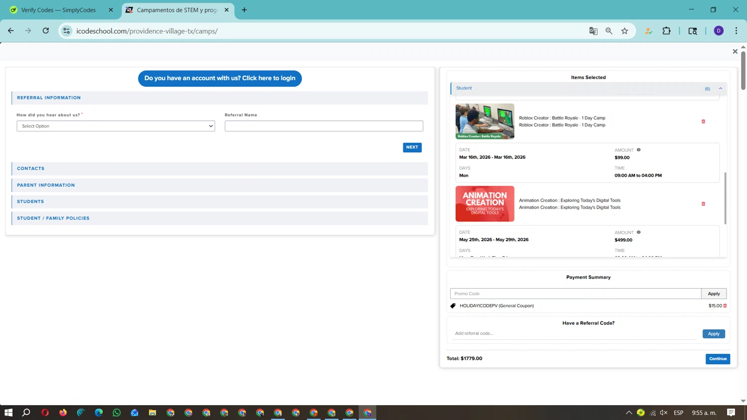iCodeSchool checkout page showing iCodeSchool promo code box | Screenshot taken by SimplyCodes community member on Dec 31, 2025
