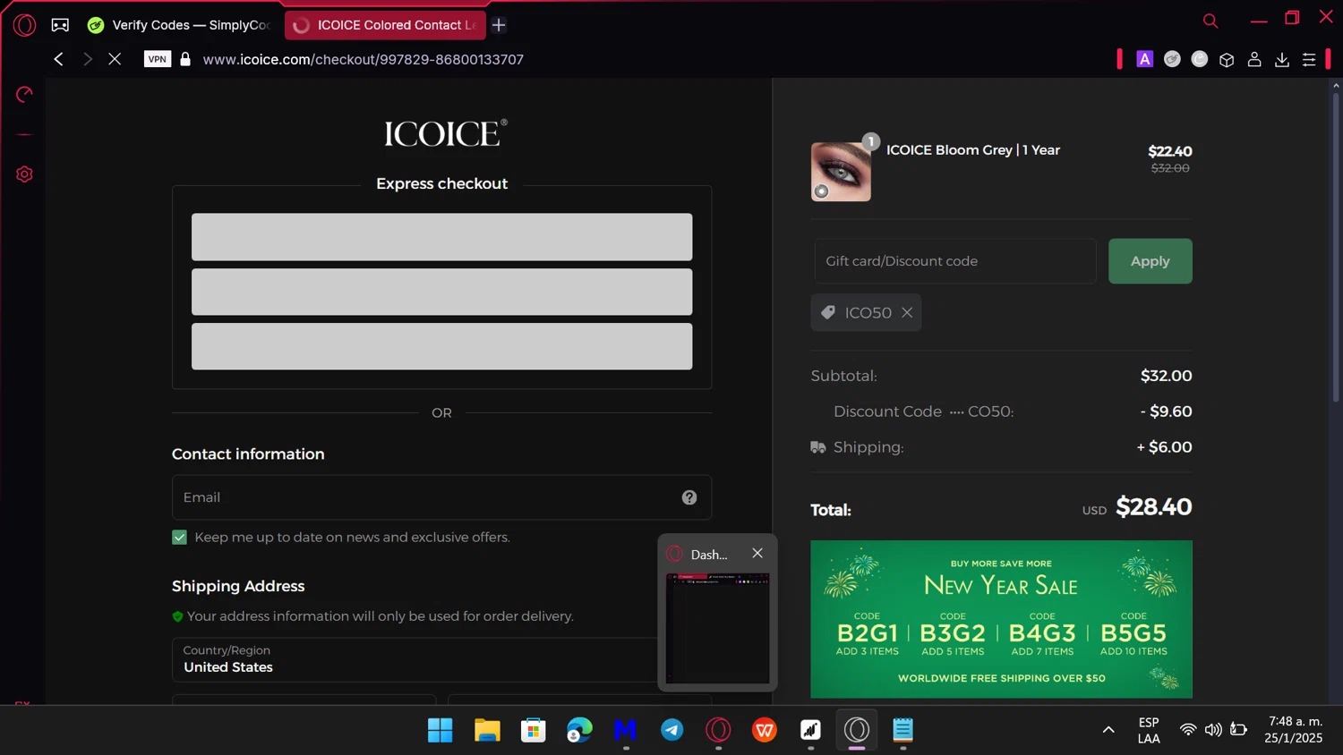ICOICE coupon code screenshot showing code ICO50 applied at ICOICE checkout page. Uploaded by SimplyCodes community member comidaparallevar on Jan 25, 2025