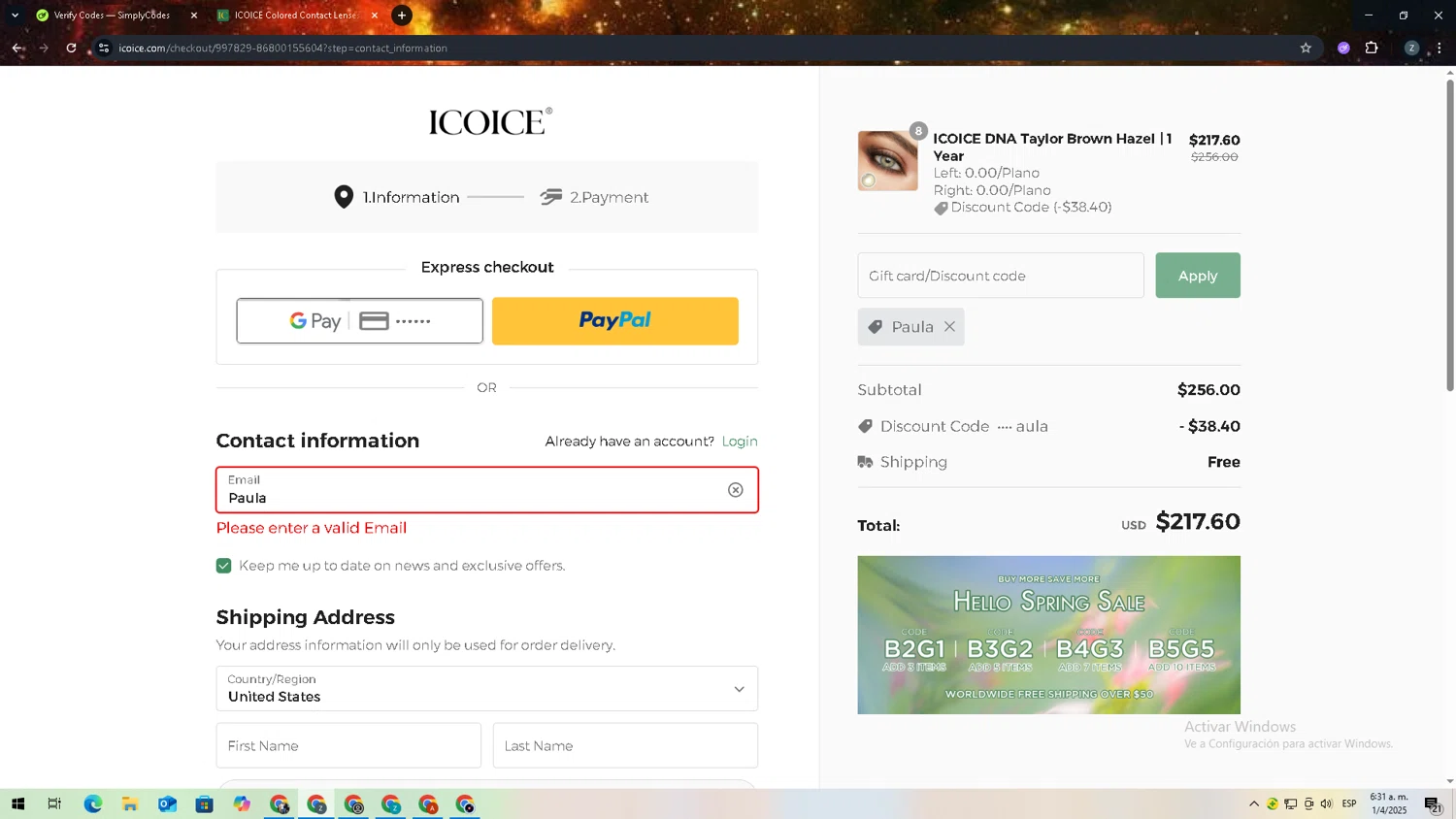 ICOICE coupon code screenshot showing code Paula applied at ICOICE checkout page. Uploaded by SimplyCodes community member zadquiel on Apr 1, 2025
