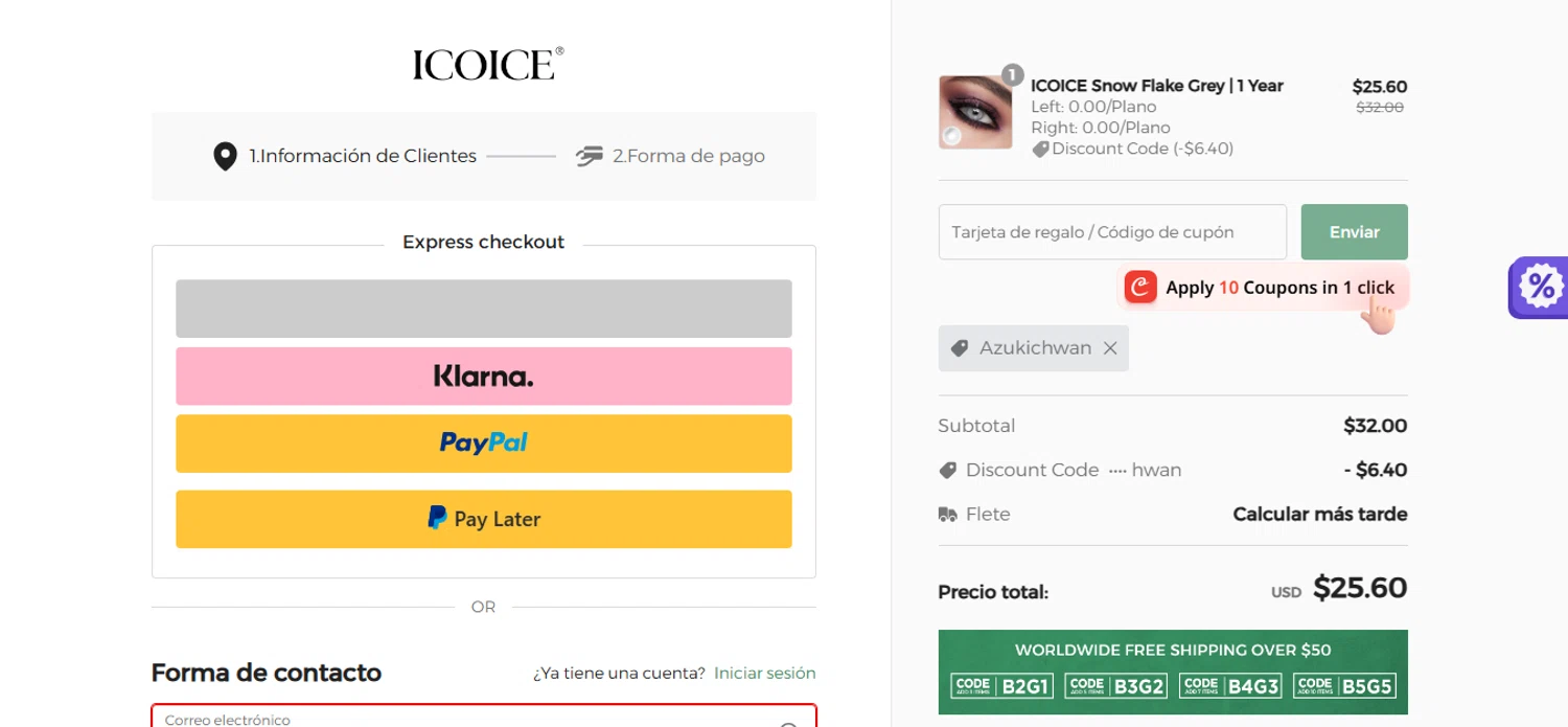 ICOICE coupon code screenshot showing code Azukichwan applied at ICOICE checkout page. Uploaded by SimplyCodes community member shark12 on Oct 9, 2025