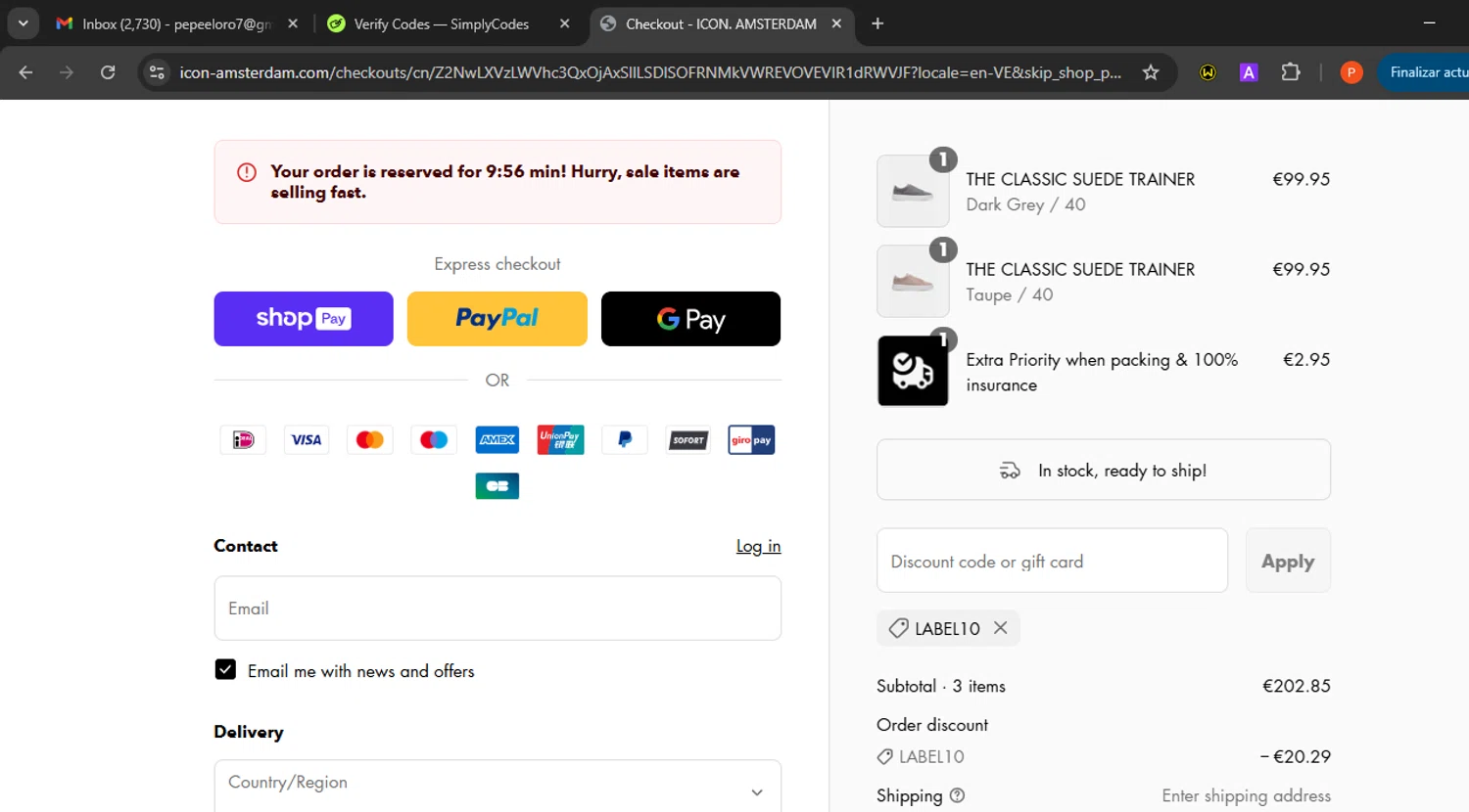 Icon. Amsterdam discount code screenshot showing code LABEL10 applied at Icon. Amsterdam checkout page. Uploaded by SimplyCodes community member Eminem on Jun 25, 2025