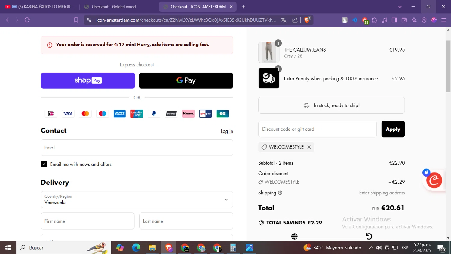 Icon. Amsterdam discount code screenshot showing code welcomestyle applied at Icon. Amsterdam checkout page. Uploaded by SimplyCodes community member CleverSage9163 on Mar 25, 2025