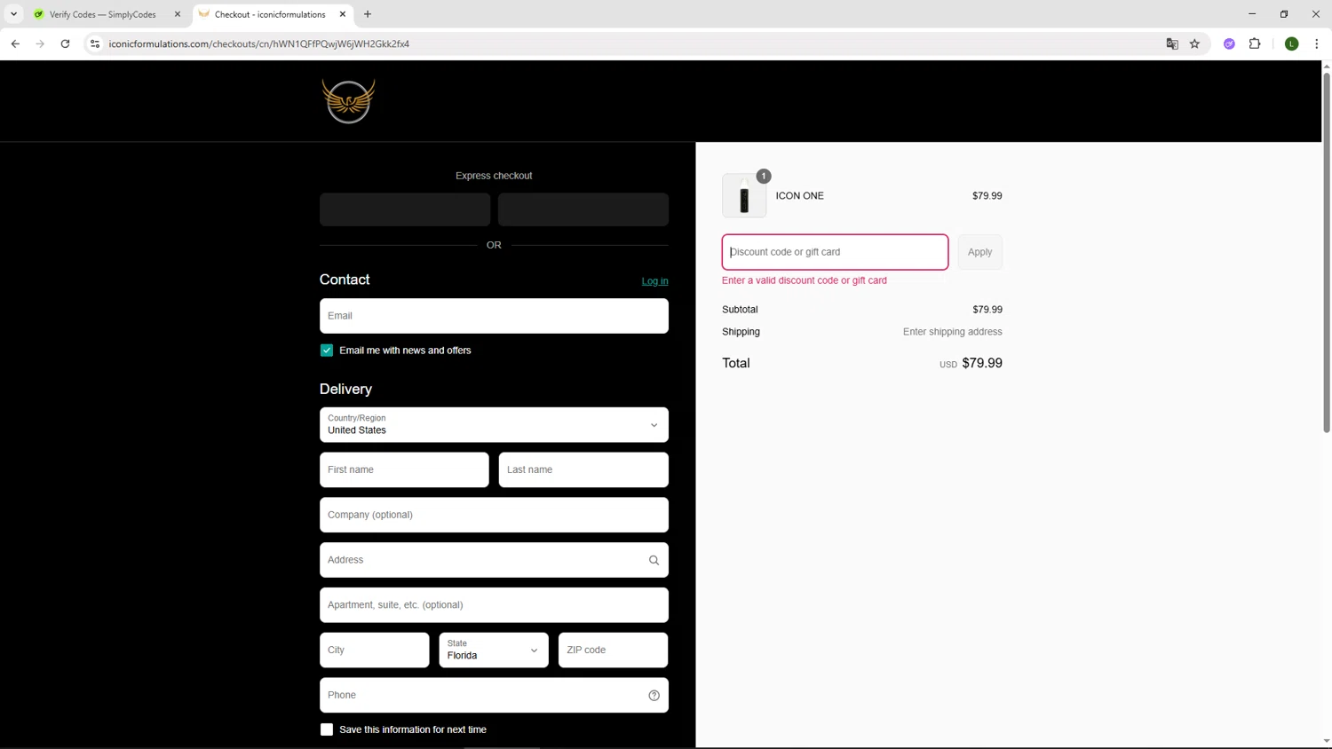 Iconic Formulations promo code screenshot showing code RESTOCK applied at Iconic Formulations checkout page. Uploaded by SimplyCodes community member DUCATI on Aug 4, 2025