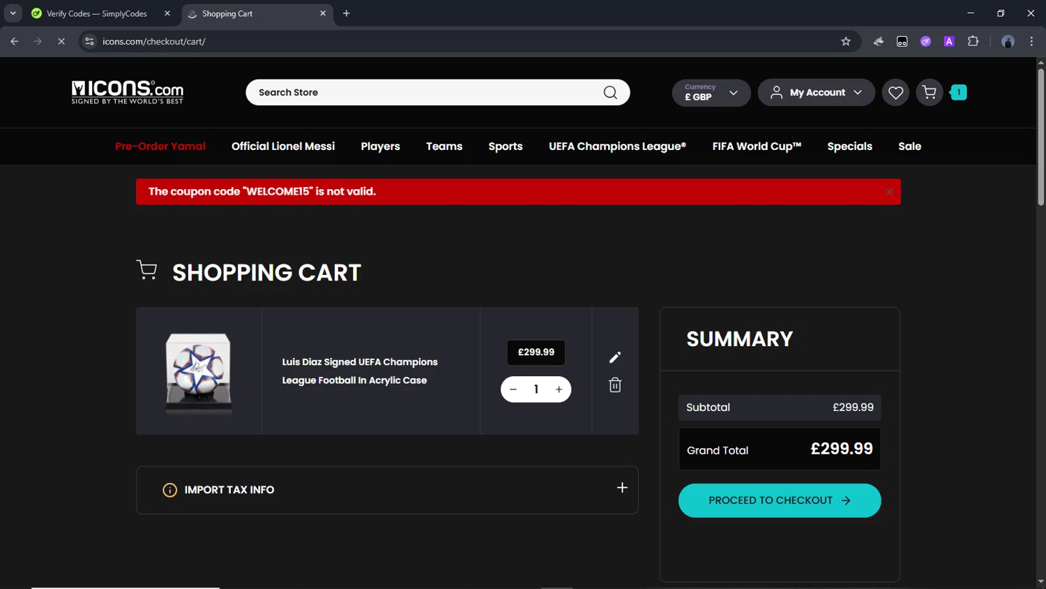 Icons.com discount code screenshot showing code WELCOME15 applied at Icons.com checkout page. Uploaded by SimplyCodes community member Time_sin_filtro on May 25, 2025
