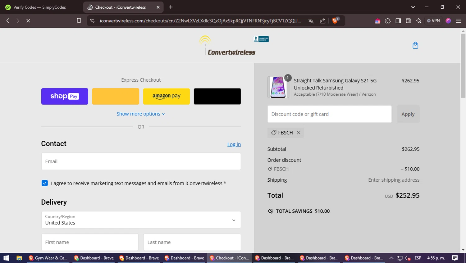 iConvertwireless promo code screenshot showing code FBSCH applied at iConvertwireless checkout page. Uploaded by SimplyCodes community member culillo on Jan 28, 2025