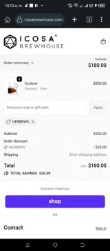 ICOSA Brewhouse coupon verification screenshot