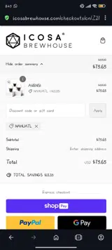 ICOSA Brewhouse coupon verification screenshot