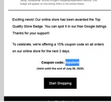 topstore coupon verification screenshot