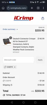 CODY5 coupon verification screenshot