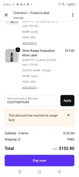 ICUSTOM70343 coupon verification screenshot