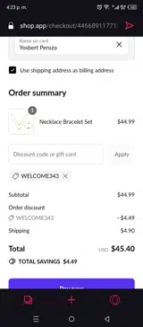 WELCOME343 coupon verification screenshot