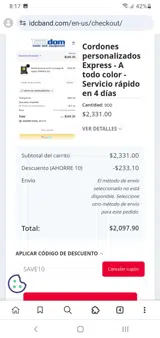 SAVE10 coupon verification screenshot