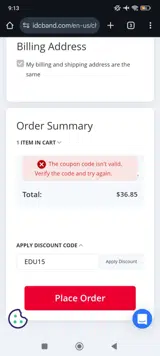EDU15 coupon verification screenshot
