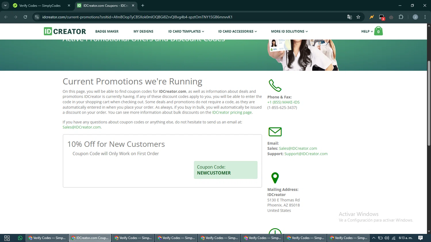 IDCreator.com checkout page showing IDCreator.com discount code box | Screenshot taken by SimplyCodes community member on May 11, 2025