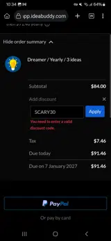 IdeaBuddy coupon verification screenshot