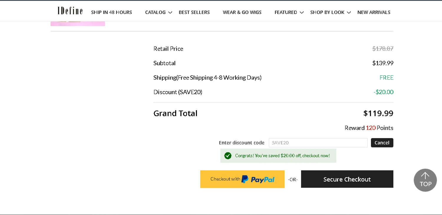 IDefine checkout page showing IDefine promo code box | Screenshot taken by SimplyCodes community member on Jan 4, 2026