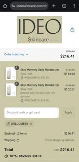 WELCOME15 coupon verification screenshot