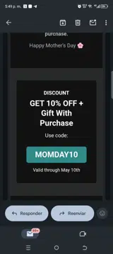 Momday10 coupon verification screenshot