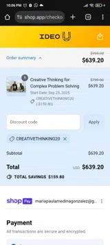 CREATIVETHINKING20 coupon verification screenshot