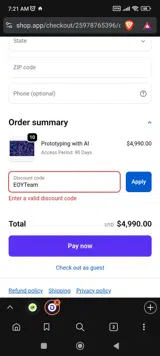 EOYTeam coupon verification screenshot