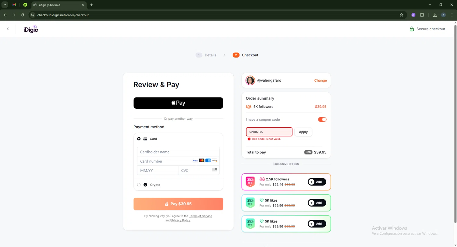 iDigic coupon code screenshot showing code SPRING5 applied at iDigic checkout page. Uploaded by SimplyCodes community member RamonAlexander on Jul 21, 2025