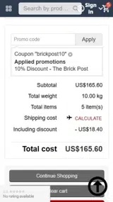 BRICKPOST10 coupon verification screenshot