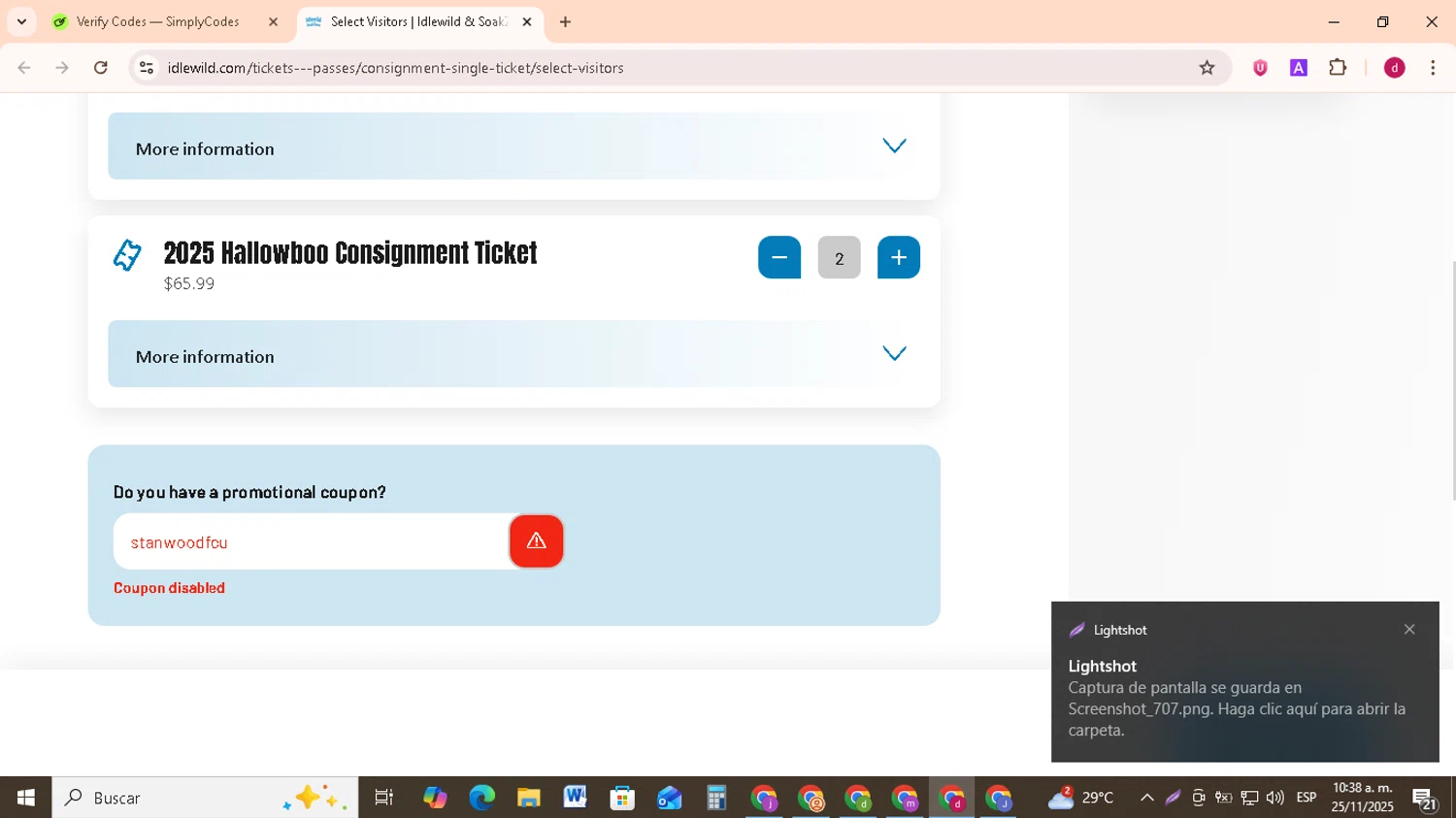Idlewild promo code screenshot showing code stanwoodfcu applied at Idlewild checkout page. Uploaded by SimplyCodes community member FrugalMonarch7277 on Nov 25, 2025
