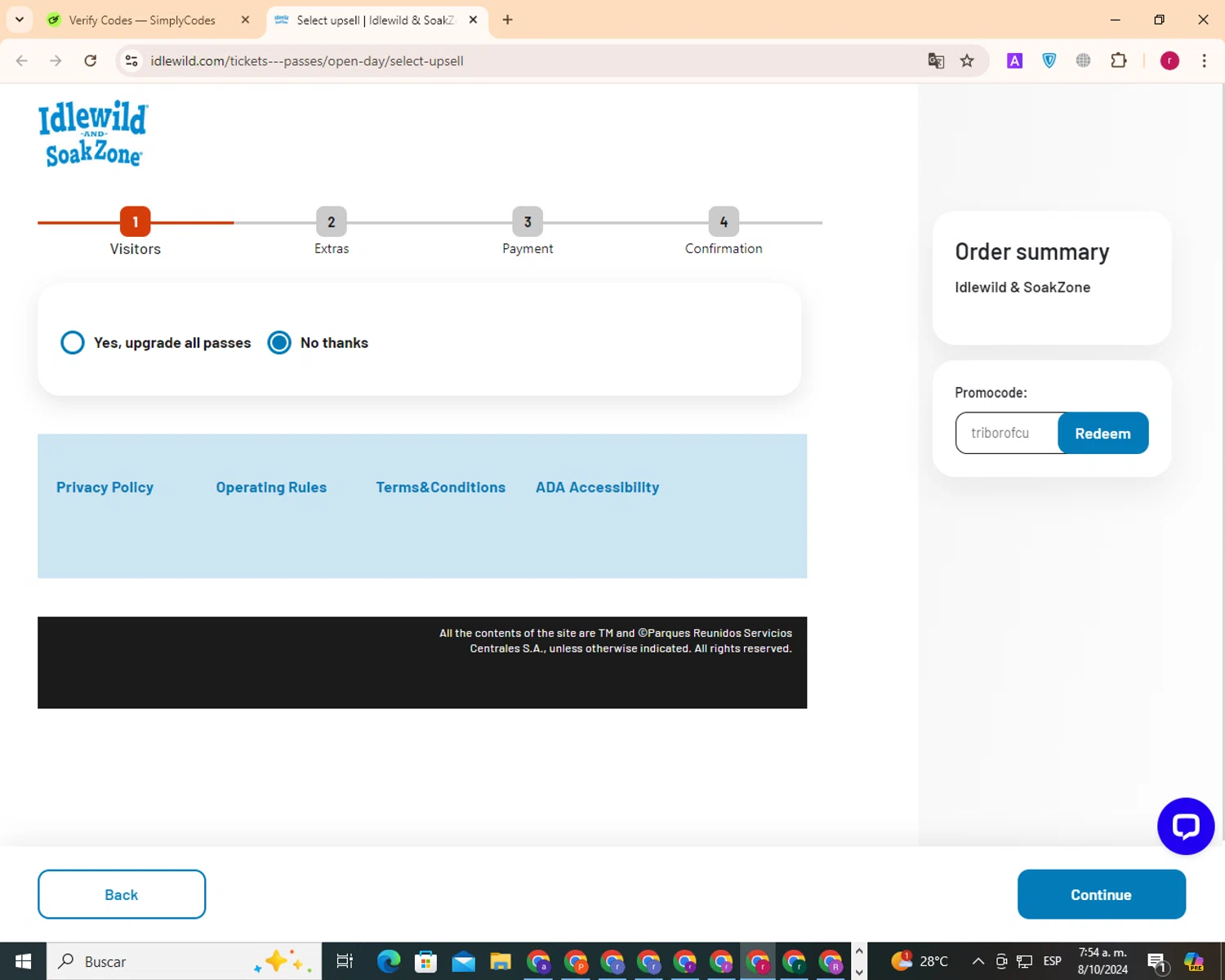 where to use Idlewild and SoakZone promo code box
