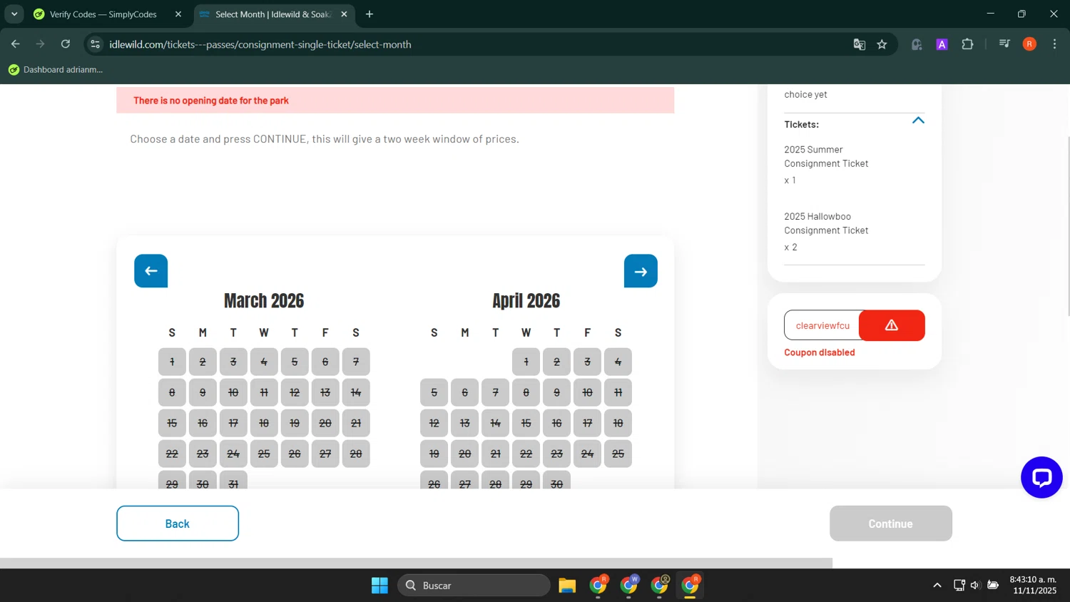 Idlewild promo code screenshot showing code clearviewfcu applied at Idlewild checkout page. Uploaded by SimplyCodes community member LuckyShopper9694 on Nov 11, 2025