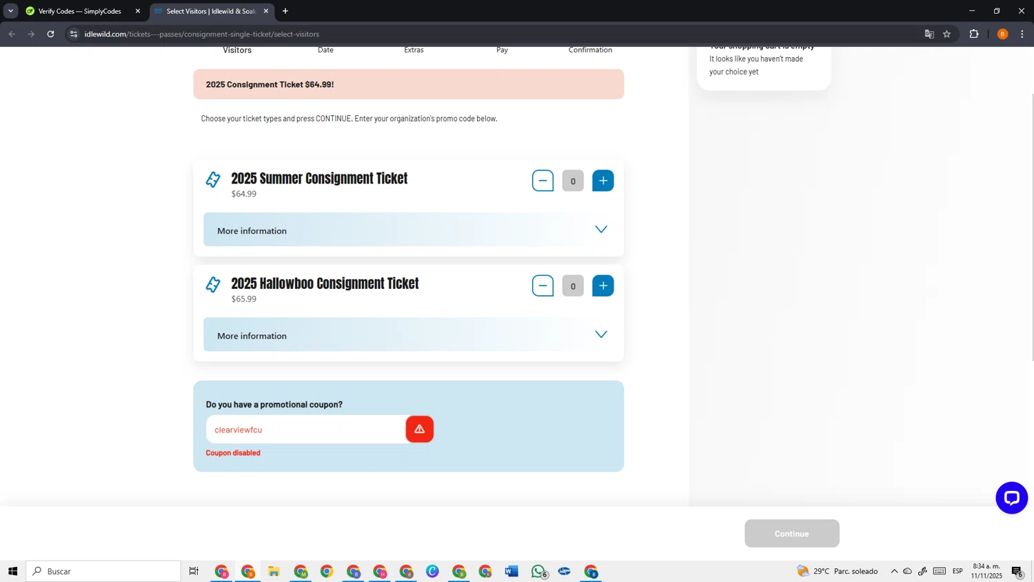 Idlewild promo code screenshot showing code clearviewfcu applied at Idlewild checkout page. Uploaded by SimplyCodes community member VoucherSage2253 on Nov 11, 2025