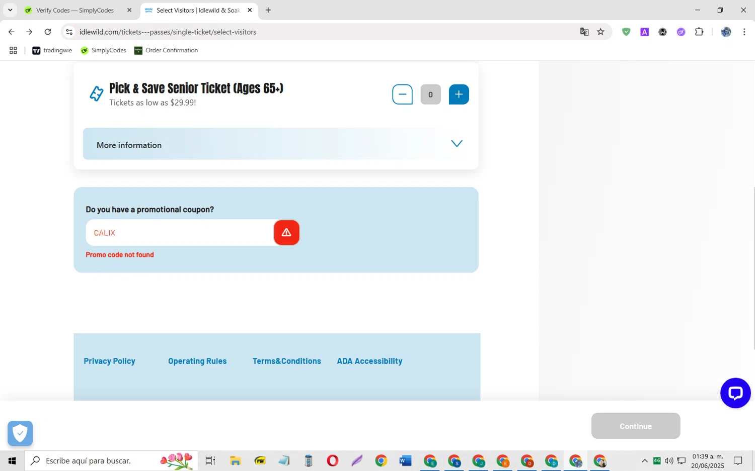 Idlewild promo code screenshot showing code CALIX applied at Idlewild checkout page. Uploaded by SimplyCodes community member JoseH45 on Jun 20, 2025