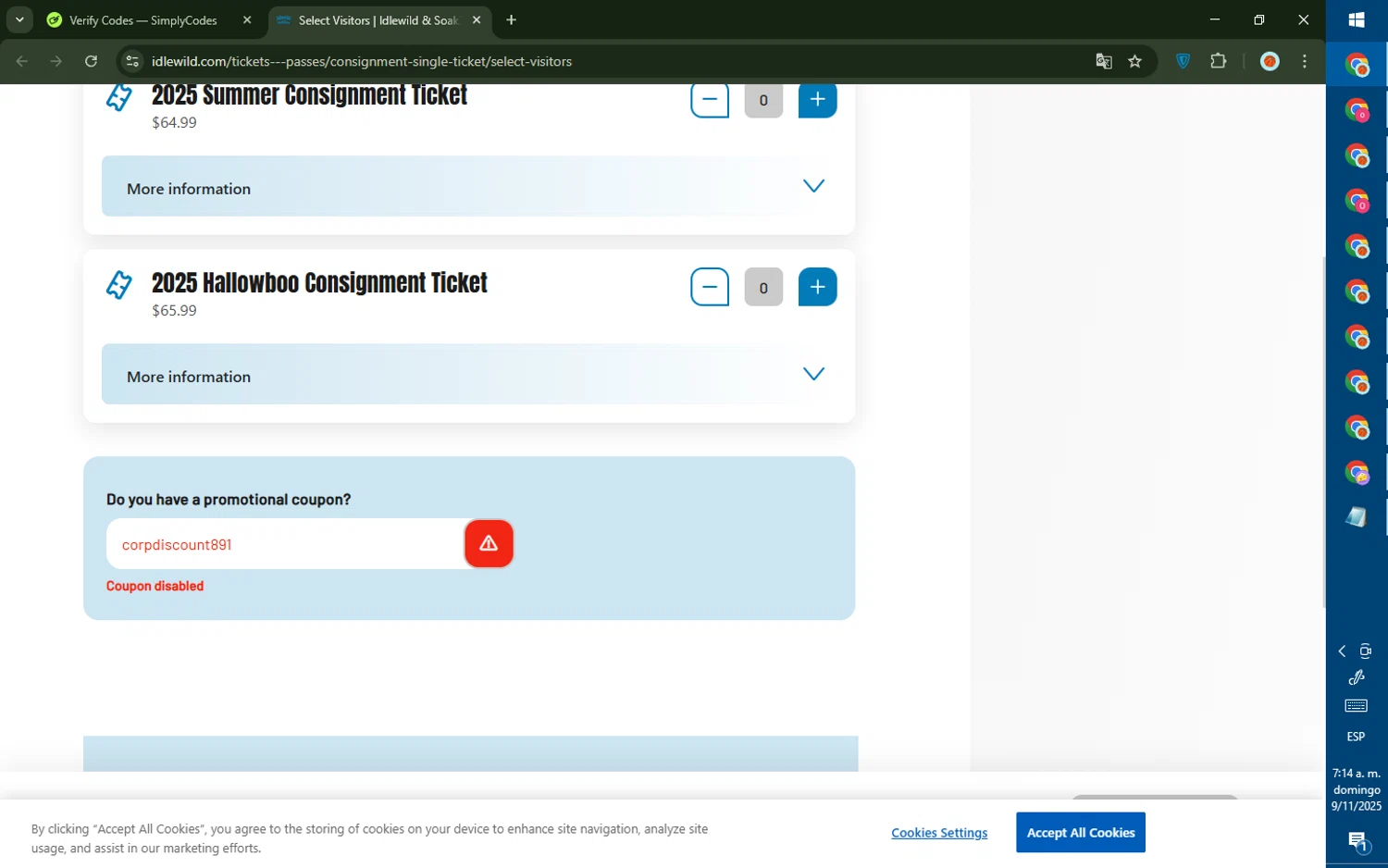 Idlewild promo code screenshot showing code corpdiscount891 applied at Idlewild checkout page. Uploaded by SimplyCodes community member DealTiger9869 on Nov 9, 2025