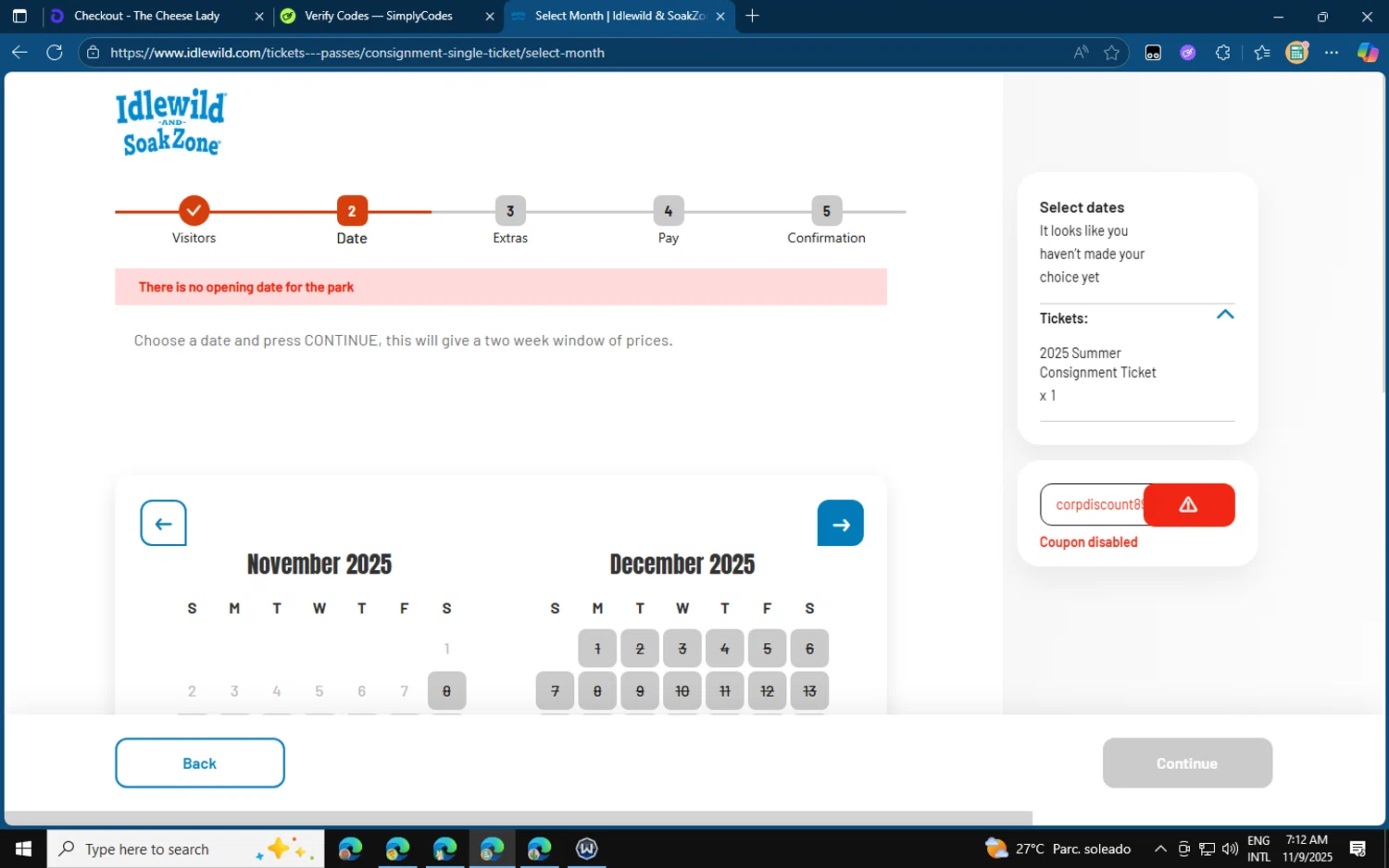 Idlewild promo code screenshot showing code corpdiscount891 applied at Idlewild checkout page. Uploaded by SimplyCodes community member jvllsk3 on Nov 9, 2025