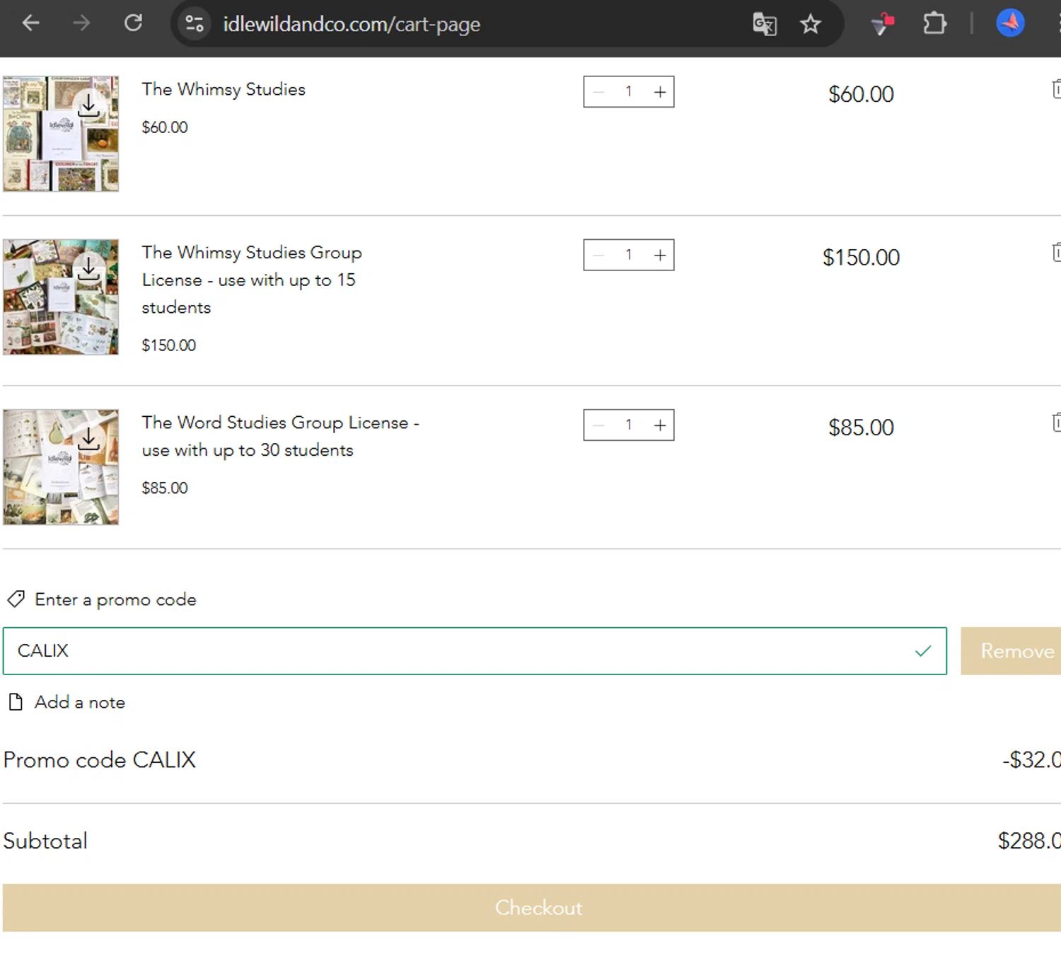Idlewild promo code screenshot showing code CALIX applied at Idlewild checkout page. Uploaded by SimplyCodes community member LaCalix3000 on Jun 20, 2025