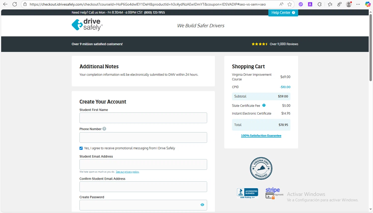 I Drive Safely promo code screenshot showing code CP10 applied at I Drive Safely checkout page. Uploaded by SimplyCodes community member VoucherWhiz9254 on Nov 27, 2025
