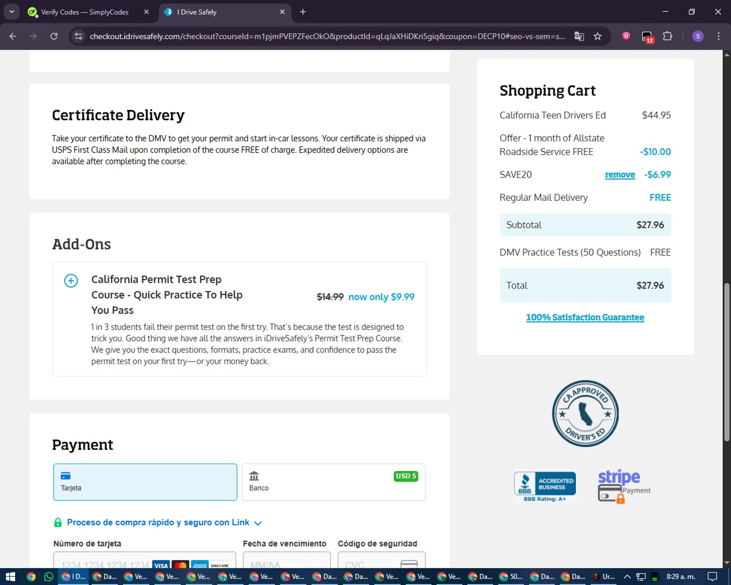 I Drive Safely checkout page showing I Drive Safely promo code box | Screenshot taken by SimplyCodes community member on Jan 21, 2026