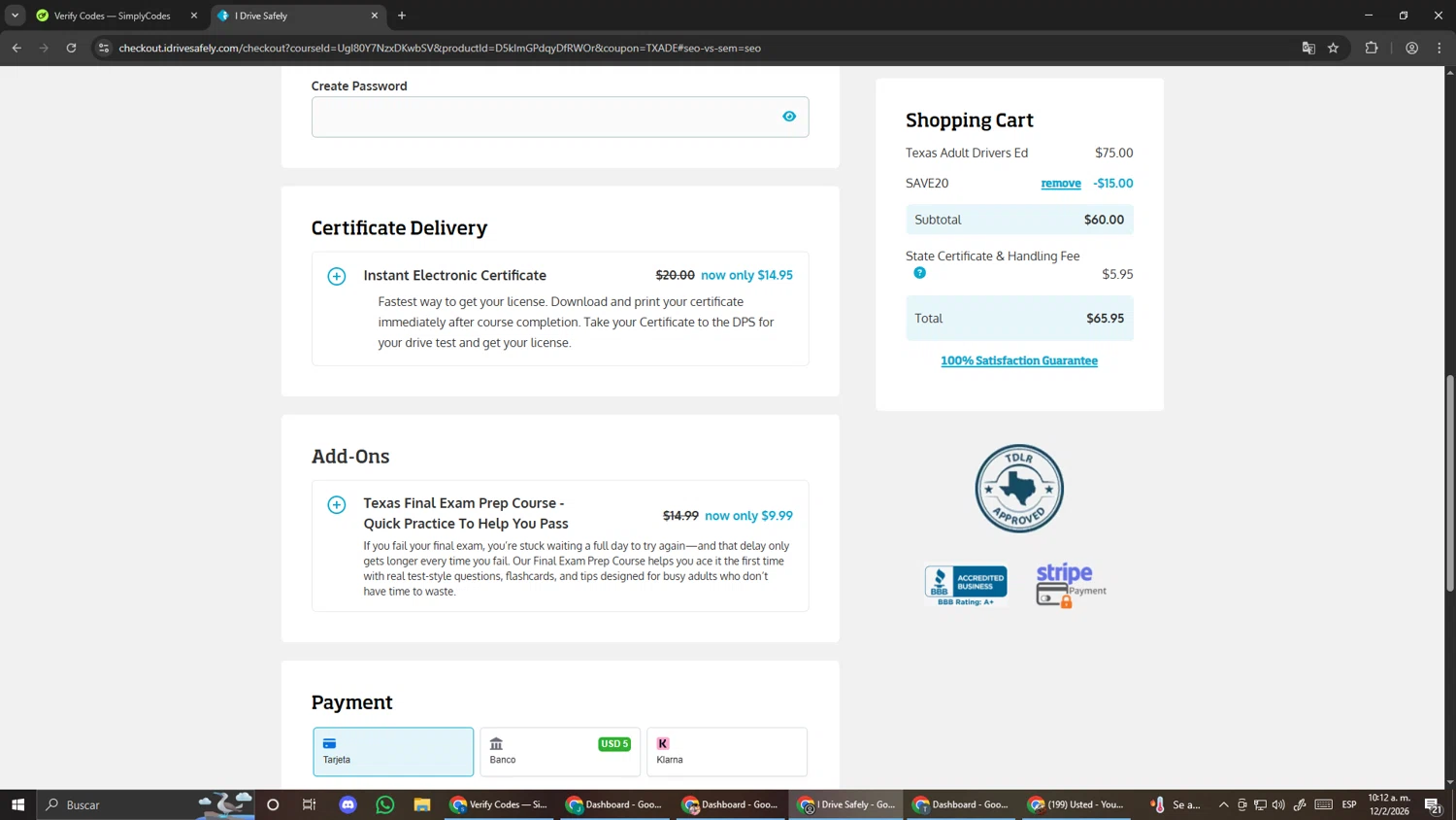 I Drive Safely checkout page showing I Drive Safely promo code box | Screenshot taken by SimplyCodes community member on Feb 12, 2026