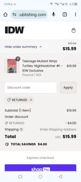 RETURN20 coupon verification screenshot