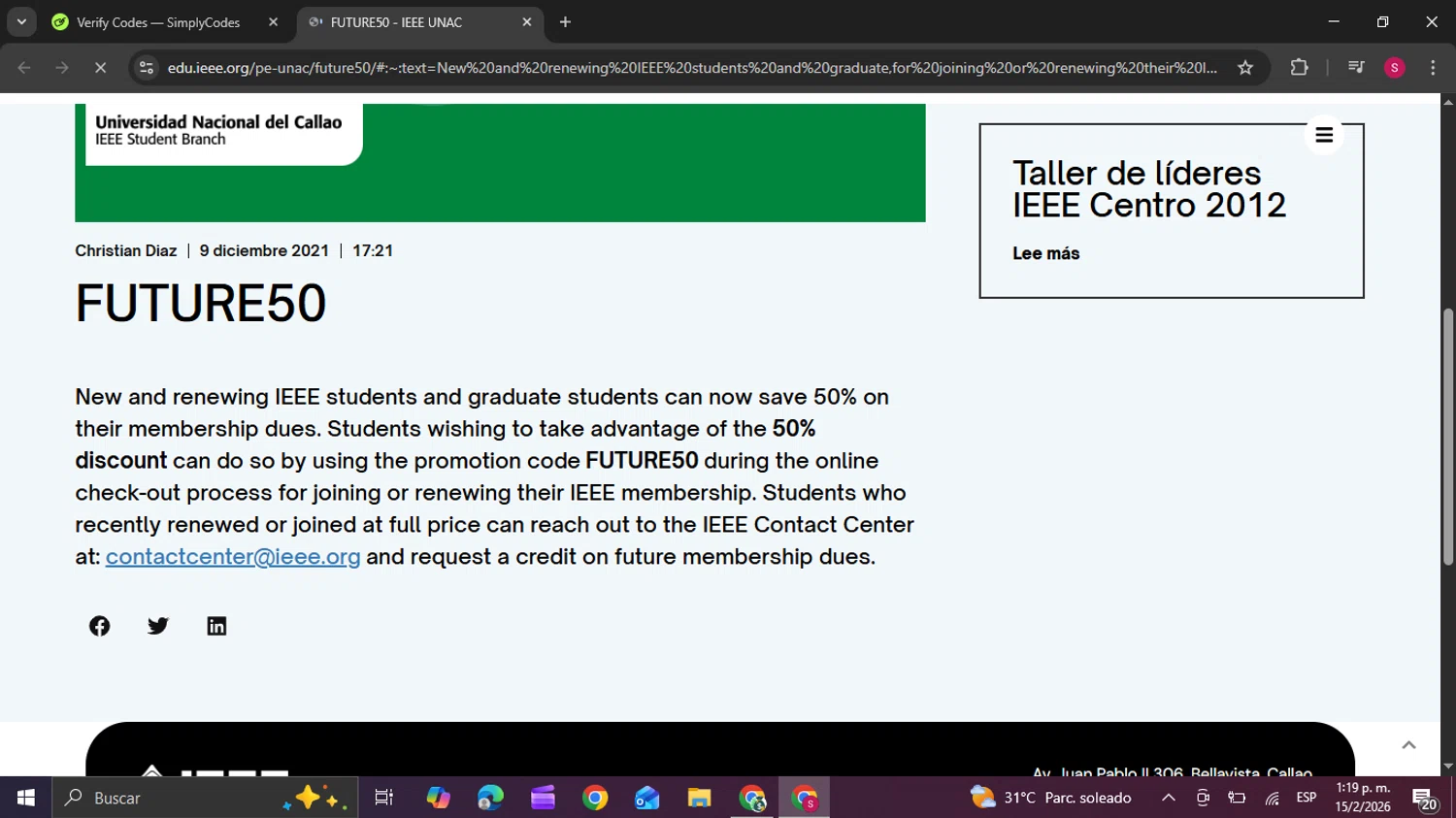 IEEE checkout page showing IEEE coupon code box | Screenshot taken by SimplyCodes community member on Feb 15, 2026
