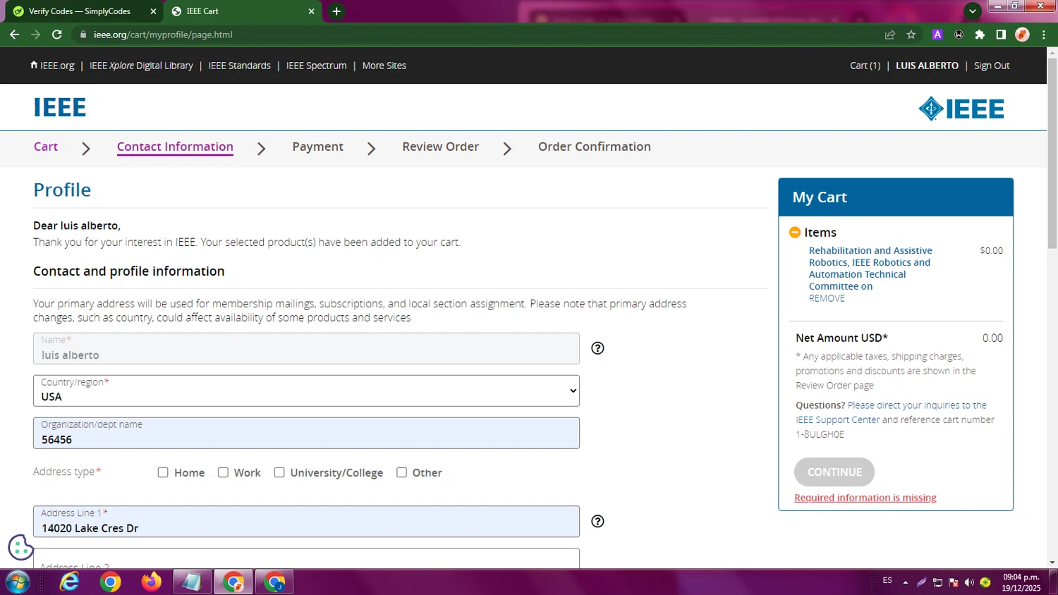 IEEE coupon code screenshot showing code EXHIBITJOIN25 applied at IEEE checkout page. Uploaded by SimplyCodes community member LegendaryBoss7060 on Dec 20, 2025