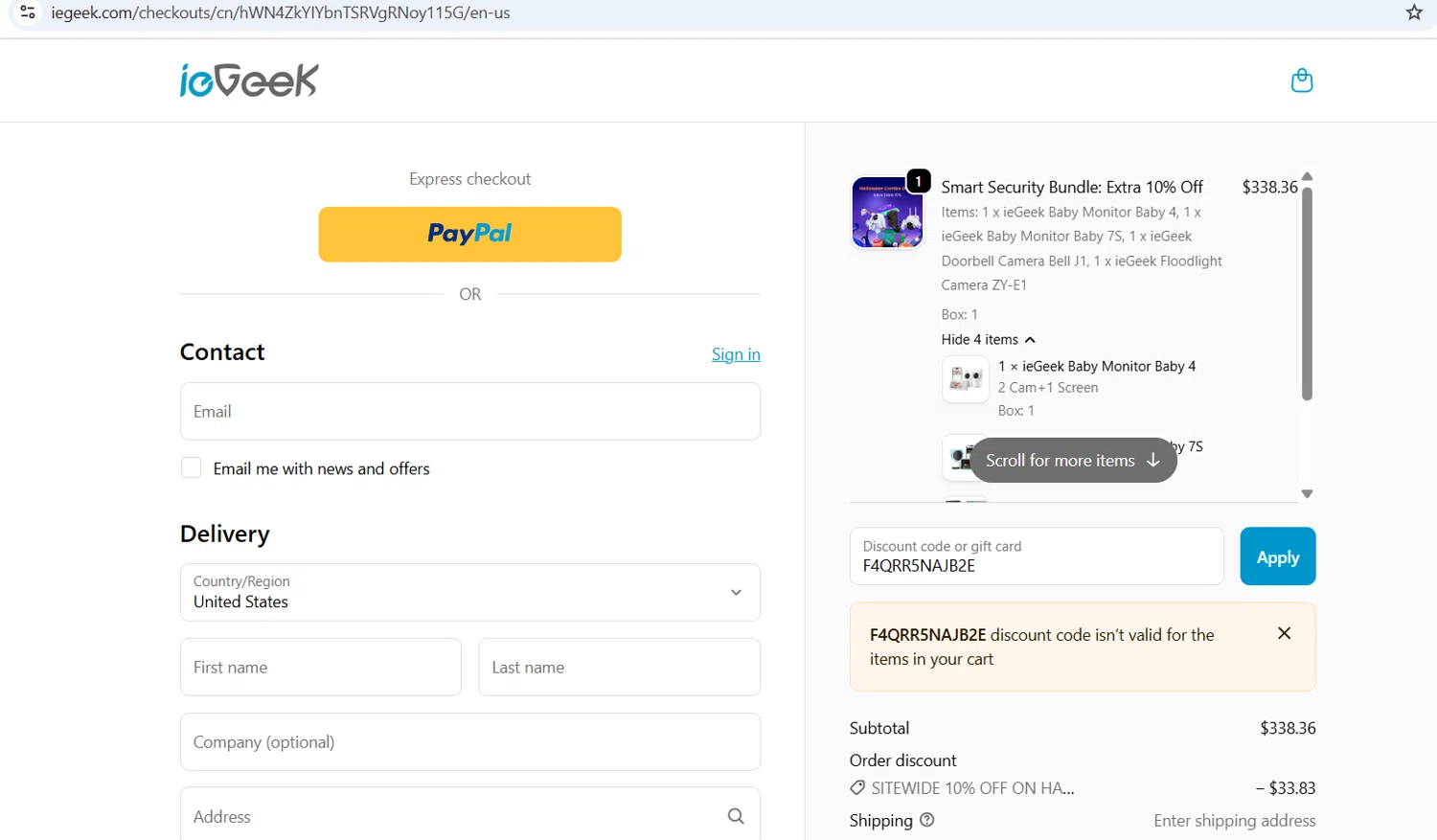ieGeek discount code screenshot showing code F4QRR5NAJB2E applied at ieGeek checkout page. Uploaded by SimplyCodes community member CleverChaser8361 on Oct 26, 2025