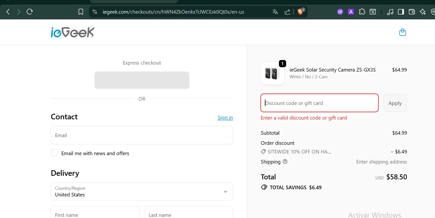 ieGeek discount code screenshot showing code F4QRR5NAJB2E applied at ieGeek checkout page. Uploaded by SimplyCodes community member PennyCaptain4684 on Oct 26, 2025
